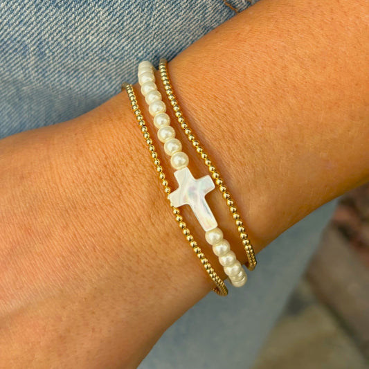 Pearl Agate Cross Bracelet