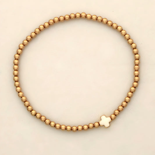 14k Gold white Cross Bracelet