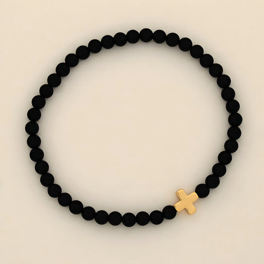 Onyx 14k Cross Bracelet