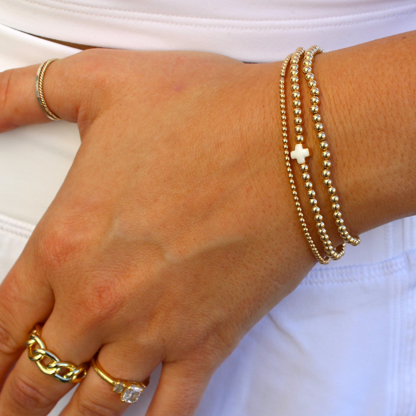 14k Gold white Cross Bracelet