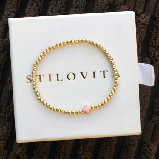 14k Gold Pink Cross Bracelet