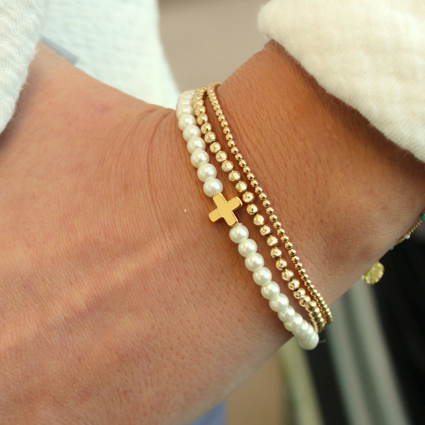 Pearl 14k Cross Bracelet